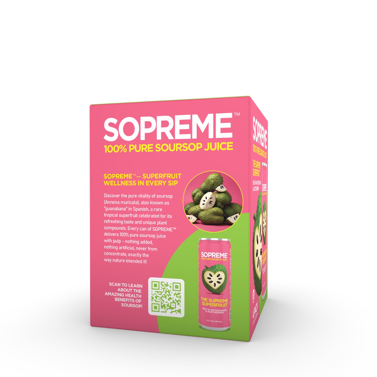 SOPREME soursop juice cans 4 pack packaging